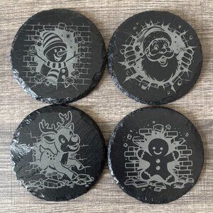 🎅 Christmas Slate Coaster Set – 4 Pc Laser Engraved Holiday Decor